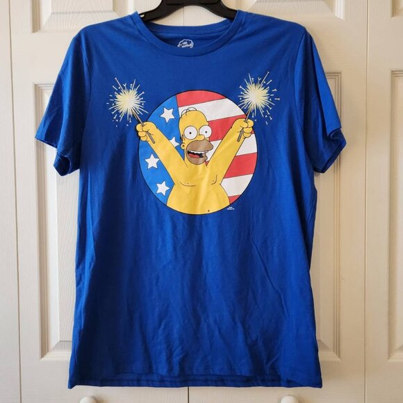 The Simpsons Homer Flag and Sparklers T-Shirt L - Picture 1 of 6